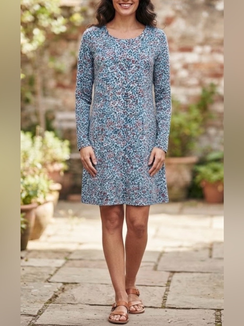 LAND’S END floral ditzy print long sleeve round neckline soft NEW size M